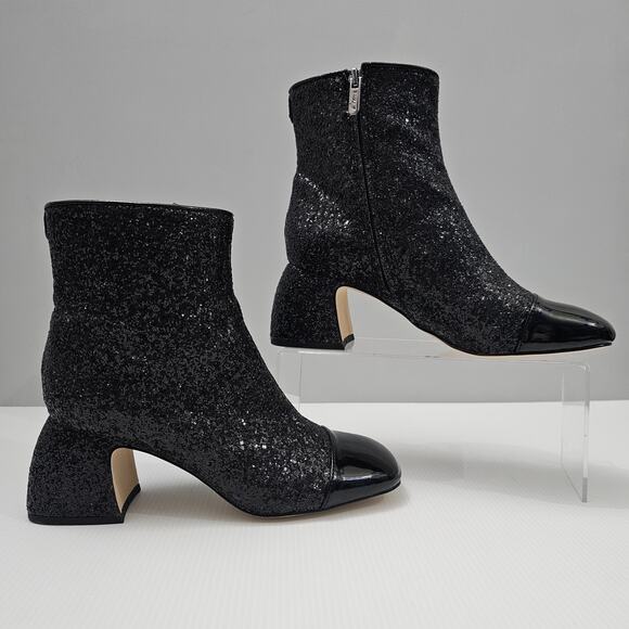 Circus By Sam Edelman Osten Ankle Bootie 7 Black Glitter Faux Leather Cap Toe - Picture 3 of 14